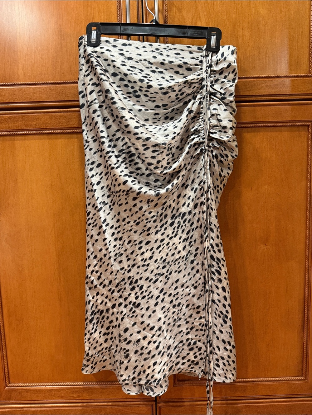 Cider Black & Cream Ruched Spot-Print Midi Skirt